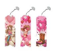 FHTech Store - Set di 3 segnalibri fai da te a forma speciale per San Valentino, kit per pittura a mosaico con diamanti, segnalibro con ciondolo per il giorno della lettura