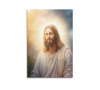 fhujgg Poster religioso con Gesù accanto al verde, stampa artistica da parete su tela, per soggiorno, camera da letto, 60 x 90 cm, senza cornice