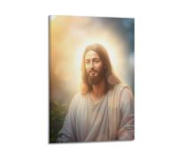 fhujgg Poster religioso con Gesù accanto al verde, stampa artistica da parete su tela, per soggiorno e camera da letto, 50 x 75 cm, con cornice