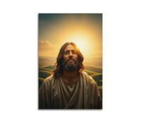 fhujgg Poster religioso con Gesù beige con veste al tramonto sulle colline, poster artistico da parete su tela, per soggiorno e camera da letto, 50 x 75 cm, senza cornice