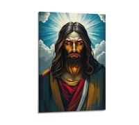 fhujgg Poster religioso con Gesù davanti al cielo blu, radianza, stampa artistica da parete su tela, per soggiorno e camera da letto, 20 x 30 cm, con cornice
