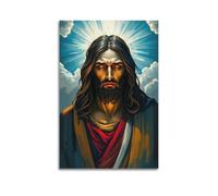 fhujgg Poster religioso con Gesù davanti al cielo blu, radianza, stampa artistica da parete su tela, per soggiorno e camera da letto, 30 x 45 cm, senza cornice, stile