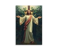 fhujgg Poster religioso con Gesù in piedi davanti alla croce, stampa artistica da parete su tela, per soggiorno, camera da letto, 30 x 45 cm, senza cornice, stile