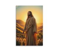 fhujgg Poster religioso con Gesù marrone veste del deserto al tramonto, poster artistico da parete su tela per soggiorno e camera da letto (50 x 75 cm) senza cornice