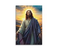 fhujgg Poster religioso con Gesù viola e blu, scialle colline e aureola, stampa artistica da parete su tela, per soggiorno e camera da letto, 20 x 30 cm, senza cornice, stile