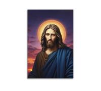 fhujgg Poster religioso, stampa artistica da parete su tela, motivo Gesù blu con veste al tramonto, per soggiorno e camera da letto, 20 x 30 cm, senza cornice, stile