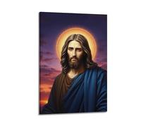 fhujgg Poster religioso, stampa artistica da parete su tela, motivo Gesù blu con veste al tramonto, per soggiorno e camera da letto, 30 x 45 cm, con cornice