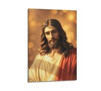 fhujgg Poster religioso, stampa artistica da parete su tela, motivo Gesù con veste rossa, ombra leggera, per soggiorno e camera da letto, 50 x 75 cm, con cornice