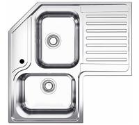 Fhuller Lavello da Cucina Angolare, 83x83 cm, 2 Vasche con Gocciolatoio Destro, Acciaio Inox