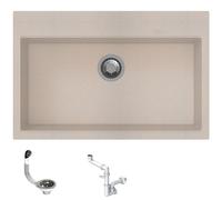 Fhuller Lavello da Incasso in Granito Avena, 78x51 cm, Vasca Singola, Base Minima 80 cm, con Kit di Montaggio e Sifone