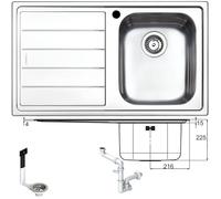 FHULLER serie LINEAR LN861ILBC Lavello Incasso Cucine semifilo - 1 Vasca Destra 34x40 + Gocciolatoio Sinistro 47x40 cm. 86X50 - Inox Spazzolato Vasche Profondità cm. 22,5 Per Base Cucina da 80