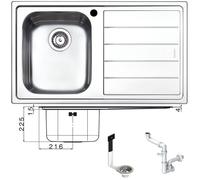 FHULLER serie LINEAR LN861IRBC Lavello Incasso Cucine semifilo - 1 Vasca Sinistra 34x40 + Gocciolatoio Destro 47x40 cm. 86X50 - Inox Spazzolato Vasche Profondità cm. 22,5 Per Base Cucina da 80