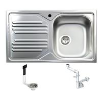 FHULLER TM861ILPC Lavello Cucina Acciaio Inox Prelucido 86X50 con 1 Vasca 33X37 H 15,5 Destra e Gocciolatoio Sinistra ● Incasso Cucina Atmosfera ● Made in Italy - Lavabo da Incasso Made in Italy
