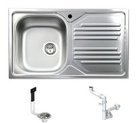 FHULLER TM861IRPC ● Lavello Incasso Cucina Atmosfera Acciaio Inox Prelucido 86X50 1 Vasca Sinistra e Gocciolatoio Destro ● Made in Italy per ambienti Rustico Classico Provenzale Shabby Chic Moderno