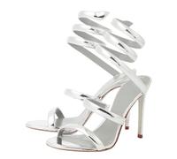 FHVCMTG Tacchi Alti Sandali High Heels Tacco Spillo Punta Rotonda Aperta Spirale Donna Scarpe Estive Ballo Festa 10 Cm,Silver,38
