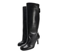 FHVCMTG Tacco Alto High Heels Donna Stivali Alti Fino Ginocchio Tacco Gattino Polpaccio Largo Punta Quadrata Scarpe Eleganti Festa,Black,37