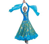 FHXR Abiti da Valzer con Gonna Ampia, gonne for Danza Moderna, Abiti da Ballo da Sala, Abiti da Spettacolo for Balli di Gruppo, Abiti da Competizione(Lake Blue,XL)
