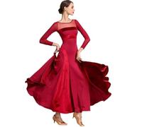 FHXR Abito da Ballo Standard Donna Professionale, Moderno, Competizione, Valzer, Ballo di Fine Anno, Abito da Ballo(Red,XL)