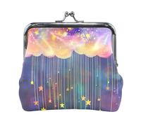 Fiaba Stelle Colorate e Nuvole Piccolo Portamonete in Pelle da Donna Carino Mini Cambiamento Portafoglio Tasca per Monete per Uomo Donna Viaggio