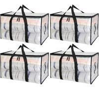 Fiabgum Borse Trasloco 90L, 4 Pezzi Scatola per Traslochi Trasparente, Scatole Vestiti Cambio Stagione,Scatole Trasloco Borsa e Copertura per Vestiti Con Maniglia per Riporre e Organizzare