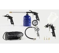 FIAC Kit Accessori per Compressore 8 Pezzi, Inclusi Gonfiagomme Professionale Omologato CEE con Manometro, Pistola di Soffiaggio, Aerografo, Pistola Lavaggio, Tubo 5m, 3 Punte, Max. 8 Bar, Nero