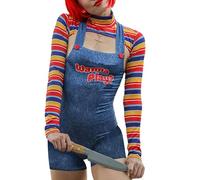 Fiacafyo Costume da donna per Halloween, 2 pezzi, con scritta "Wanna Play Movie Character Dress Scary Nightmare Killer", body per bambola Chucky (A-blu, L)