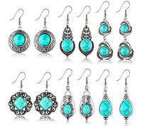 Fiada 6 Paia Orecchini Boho Pendenti Bohémien Vintage Rotondi Indiani Retrò Blu Turchese a Goccia Con Gancio Gioielli Gypsy per Donna Ragazze, 6 Stili (Stile Semplice)