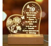 Fiada Compleanno Donna Uomo Regali di Compleanno per 70 Luce Lampada Regalo in Acrilico con Incisione 70° per Moglie Mamma Amici Marito Madre Idee