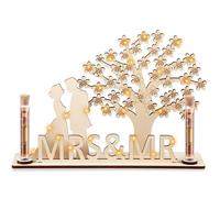 Fiada Regali di Denaro per Matrimoni in Legno Albero dei Soldi MRS&MR con Lucine a LED 2 Provette Regalo di Sposi Nozze per Famiglia Amici