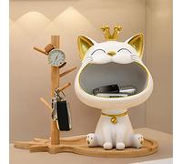 FIALAME Portachiavi per tavolo da ingresso, statua di gatto della fortuna, per ufficio, scrivania, decorazione per la casa, colore: bianco