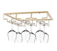 FIAMER Porta Bicchieri da Vino Supporto per Calici in Metallo per Bar e Cucina Gancio Sottopensile Organizer in Acciaio Inox Scaffale di Stoccaggio (Golden, 3 Rows 1 Pack)