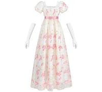 Fiamll Abito da donna Empire a vita alta Regency Ballkleid Abiti per donne Cottagecore Abito in stile rinascimentale con guanti, Colore: rosa., L