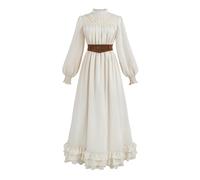 Fiamll Abito da donna vittoriano, stile vittoriano, a maniche lunghe, vintage, maxi abito retrò con cintura, design boho, look medievale, misto cotone, S