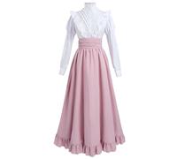 Fiamll Abito rinascimentale da donna medievale rinascimentale vintage abito vittoriano abito da ballo vittoriano camicetta con maxi gonna rinascimentale rosa S
