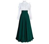 Fiamll Abito vittoriano, costume rinascimentale, da donna, vintage, abito da ballo da donna, camicia medievale, con maxi gonna rinascimentale, verde, M