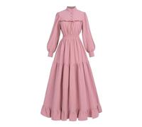 Fiamll Abito vittoriano Rinascimentale maxi abito da ballo a maniche lunghe abiti medievali da donna vintage abito edoardiano abito da sera elegante abiti casual, Colore: rosa., XXL