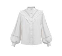 Fiamll Camicetta vittoriana Donne Rinascimentale Camicetta Medievale Manica Lunga Vintage Camicetta Bianco Camicetta di Cotone, Bianco 1301, XL