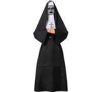 Fiamll Costume da suora per Halloween, cosplay, costume da suore nero, costume da donna, carnevale, chiese, a tema, festa M