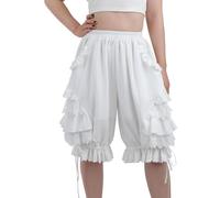 Fiamll Pigiama da Donna Dolce Bianco con Pizzo e Volant, Pantaloni Lunghi da Notte con Pizzo, Biancheria Intima, Leggings, M