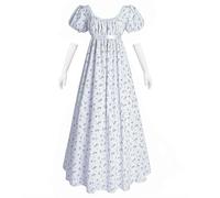 Fiamll Vestito da donna Regency per donne, a vita alta, floreale, dell'era Regency, lungo, da tè, da festa, vestito rinascimentale, costume, Blu, XL