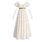 Fiamll Vestito da donna Regency per donne, a vita alta, floreale, dell'era Regency, lungo, da tè, da festa, in stile rinascimentale, costume, beige., XL