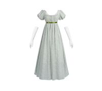 Fiamll Vestito da donna Regency per donne, a vita impero, floreale, dell'era Regency, lungo, da tè, da festa, costume rinascimentale, Fiore verde, XXL