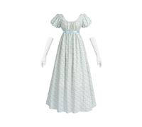 Fiamll Vestito da donna Regency per donne con vita impero, floreale, dell'era Regency, lungo, da tè, da festa, costume rinascimentale, fiore blu, M