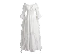 Fiamll Vestito Vittoriano Costume Rinascimentale da Donna Abito Gotico da Strega Abito Medievale per Matrimonio, bianco, S-M
