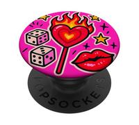 Fiamma cuore lecca-lecca dadi labbra pop art design PopSockets PopGrip Adesivo