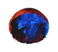 Fiamma rossa e blu,Cuffia da doccia, cuffia da notte, doppio strato, impermeabile, elastica, riutilizzabile.