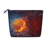 Fiamme di basket e gocce d'acqua impermeabile grande capacità con cerniera viaggio di lavoro viaggio casa multifunzionale trucco borsa portaoggetti borsa portamonete, Nero , Taglia unica