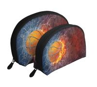 Fiamme e gocce d'acqua di basket, Borsa per trucco a conchiglia Portamonete da donna Borsa da toilette piccola Borsa per cosmetici 2 pezzi