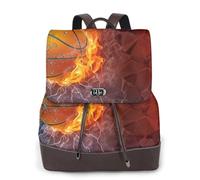 Fiamme e gocce d'acqua nel basket,Zaino da donna, impermeabile, leggero, in pelle PU, alla moda, da viaggio