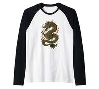 Fiamme e squame stile tatuaggio drago giapponese fuoco Maglia con Maniche Raglan